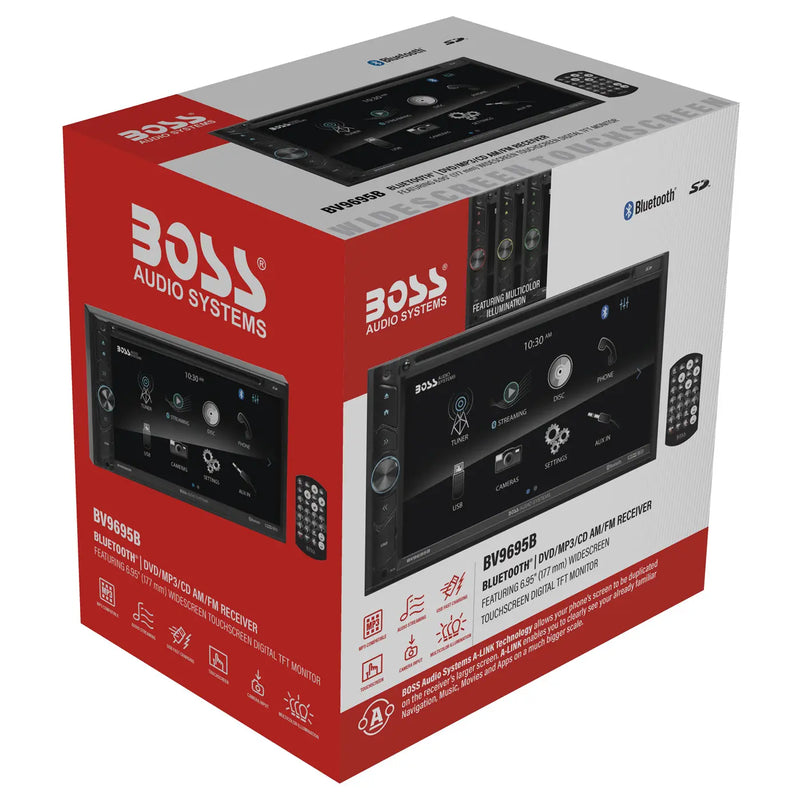 Boss Audio BV9695B Double-DIN DVD Player 6.75" Touchscreen Bluetooth w/ Remote Boss Audio