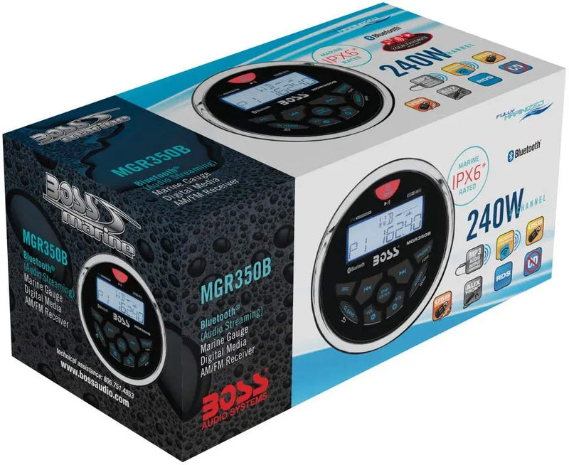 Boss Audio MGR350B Marine Bluetooth Receiver + Pair of 6.5" Speakers Boss Audio