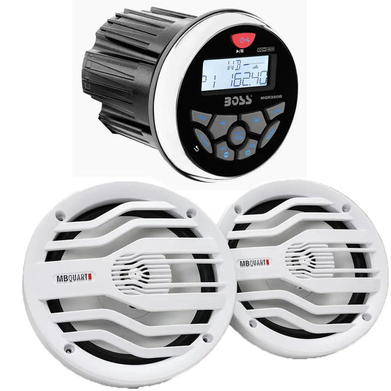 Boss Audio MGR350B Marine Receiver & MB Quart NK2-116W 6.5" 2-Way Marine Speakers MB Quart