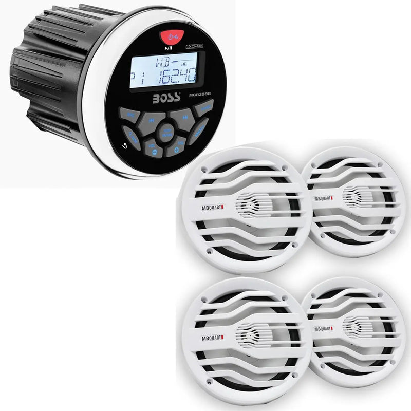 Boss Audio MGR350B Marine Receiver & MB Quart NK2-116W 6.5" 2-Way Speakers (2 pair) MB Quart