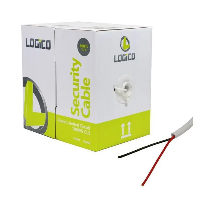 Burglar Alarm 18/2 AWG 500' Stranded White Speaker CL2 Security Cable Logico