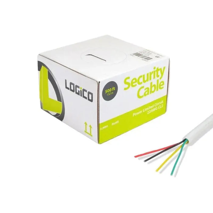 Burglar Alarm 22/4 AWG 500' Stranded White Speaker CL2 Security Cable Logico
