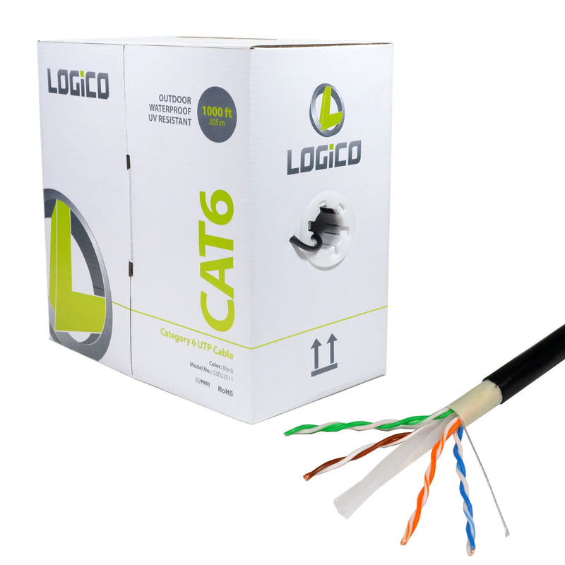 CAT6 Black Outdoor UTP Direct Burial Network 1000 feet 23 AWG UV Cable