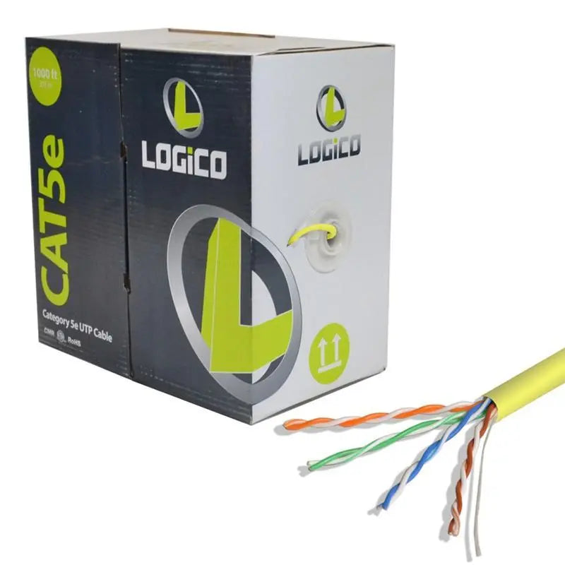 CAT5E 1000 Feet 350MHz 24 AWG Yellow Copper Ethernet Network CMR UTP Riser Cable Logico