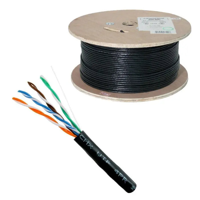 CAT5E CMX Outdoor 24 AWG 8C Solid Bare Copper Black 1000 Feet Cable Vertical Cable