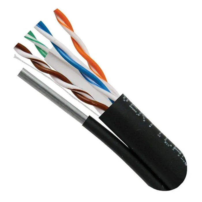 CAT5E Outdoor with Messenger 24AWG Solid Bare Copper Black 1000' Cable Vertical Cable