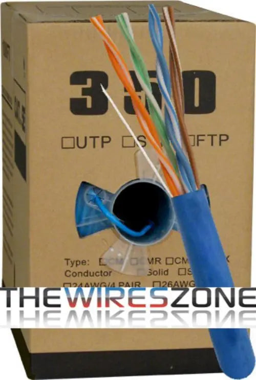 CAT5E UTP 1000 Feet 24 AWG Solid Bare Copper Plenum Jacket Blue Vertical Cable