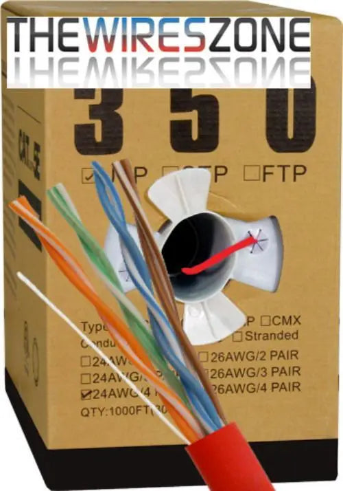 CAT5E UTP 1000 Feet 24 AWG Solid Bare Copper Plenum Jacket Red Vertical Cable