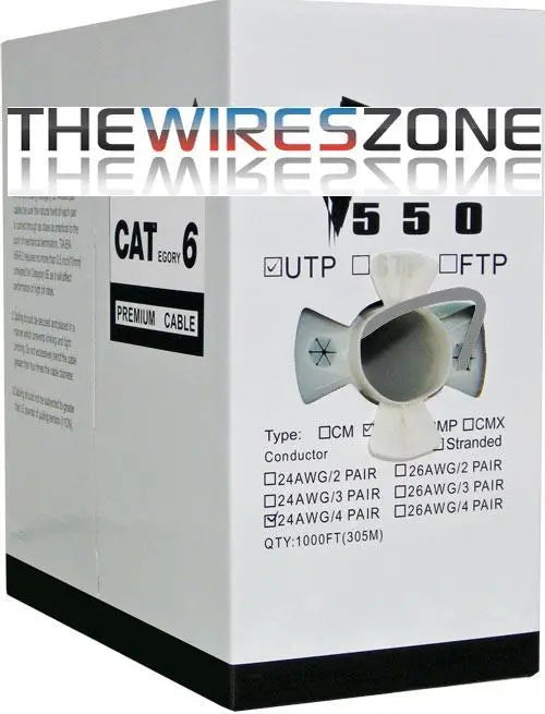 CAT6 23AWG UTP 8C Solid Bare Copper 550MHz PVC Jacket 1000 Feet Gray Vertical Cable
