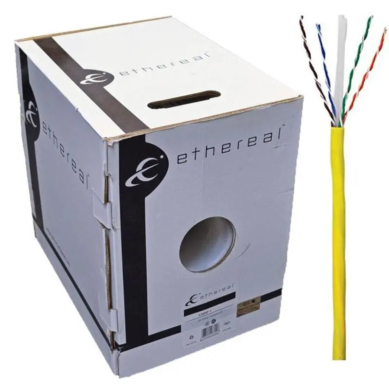 CAT6 Yellow 23/4 Pair Bare Copper 1000ft 550 MHz 23 AWG Ethernet Cable Ethereal