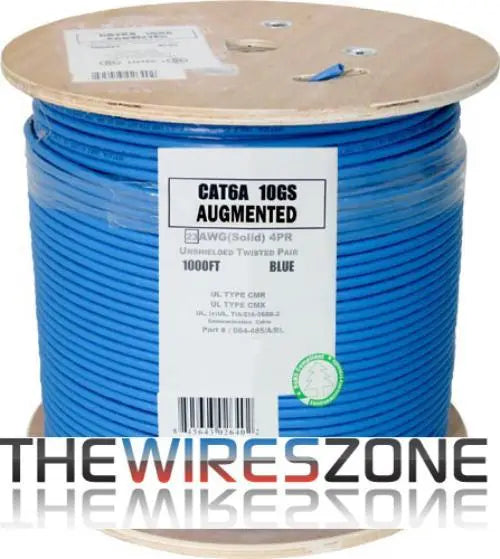 CAT6A Augmented 10GS 1000' 8C Blue-PVC Jacket 23AWG Solid-Bare Copper Vertical Cable