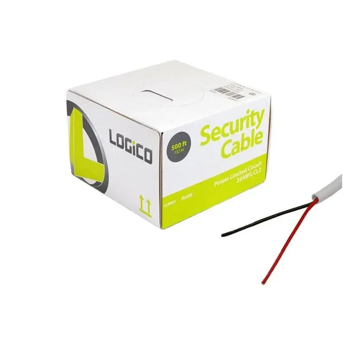 CL2 22/2 AWG 500 ft Solid White Burglar Alarm Security Speaker Cable Logico