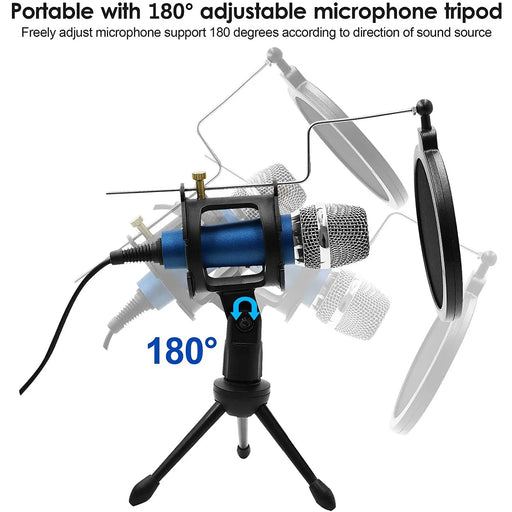 Condenser Recording Microphone 3.5mm Plug and Play for Mac PC Android Gaming (Blue) The Wires Zone