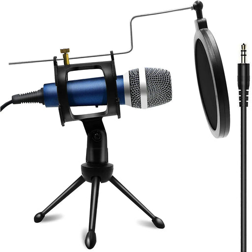 Condenser Recording Microphone 3.5mm Plug and Play for Mac PC Android Gaming (Blue) The Wires Zone