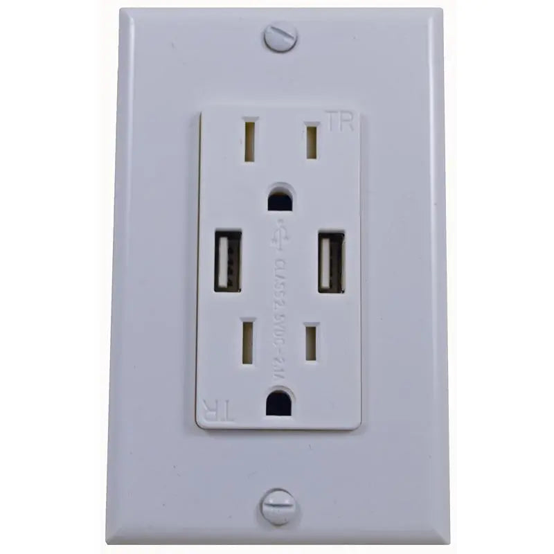 Dual 4.2A Rapid Charging USB Port + Dual Socket Wall Outlet White The Wires Zone