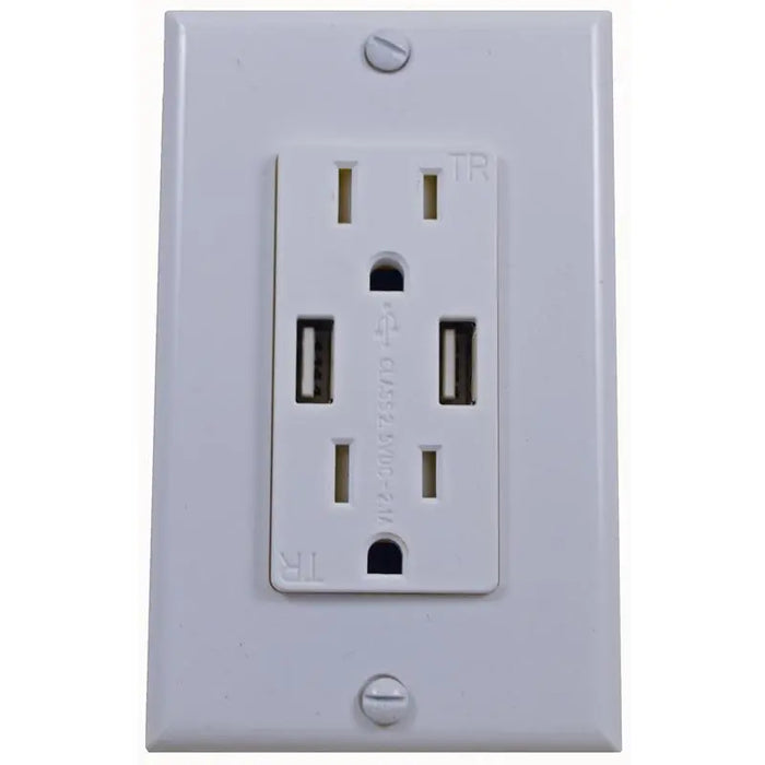 Dual 4.2A Rapid Charging USB Port + Dual Socket Wall Outlet White The Wires Zone