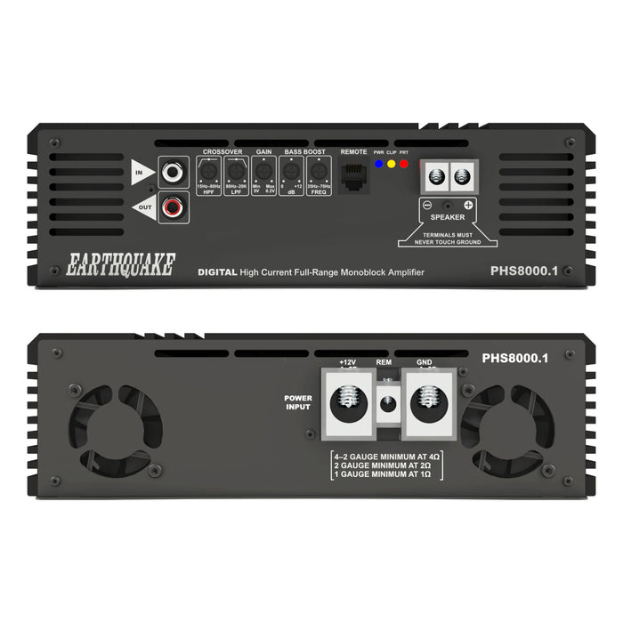 Earthquake Sound PHS8000.1 Class-D Full Range Monoblock 8000W Compact Car Audio Amplifier
