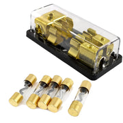Gold Plated Dual AGU Fuse Holder 4/8 Gauge Power or Ground with Pack of 5 30-120 Amp Fuses The Wires Zone