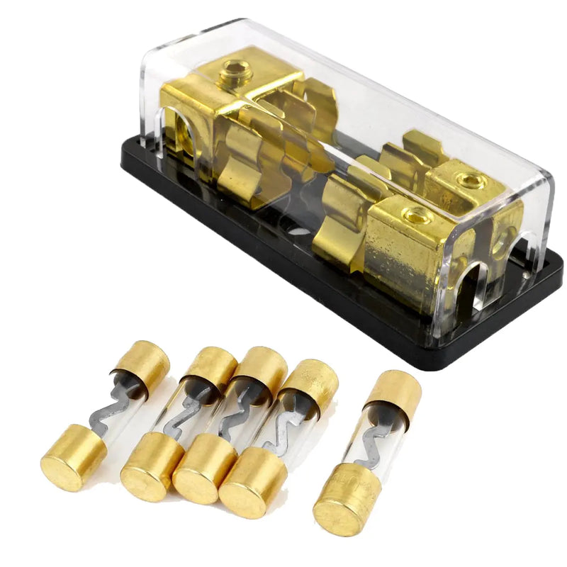 Gold Plated Dual AGU Fuse Holder 4/8 Gauge Power or Ground with Pack of 5 30-120 Amp Fuses The Wires Zone