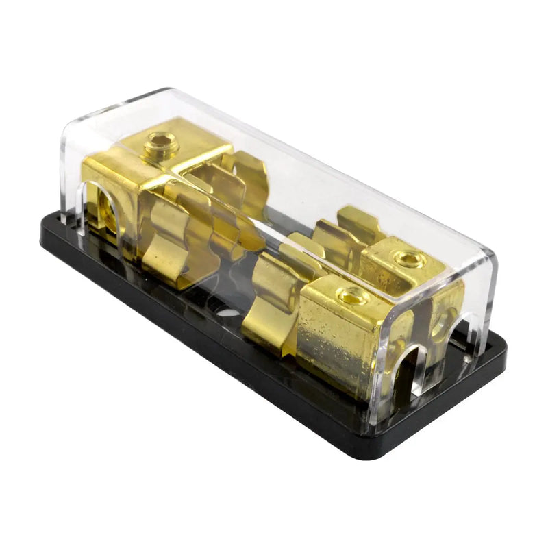 Gold Plated Dual AGU Fuse Holder 4/8 Gauge Power or Ground with Pack of 5 30-120 Amp Fuses The Wires Zone