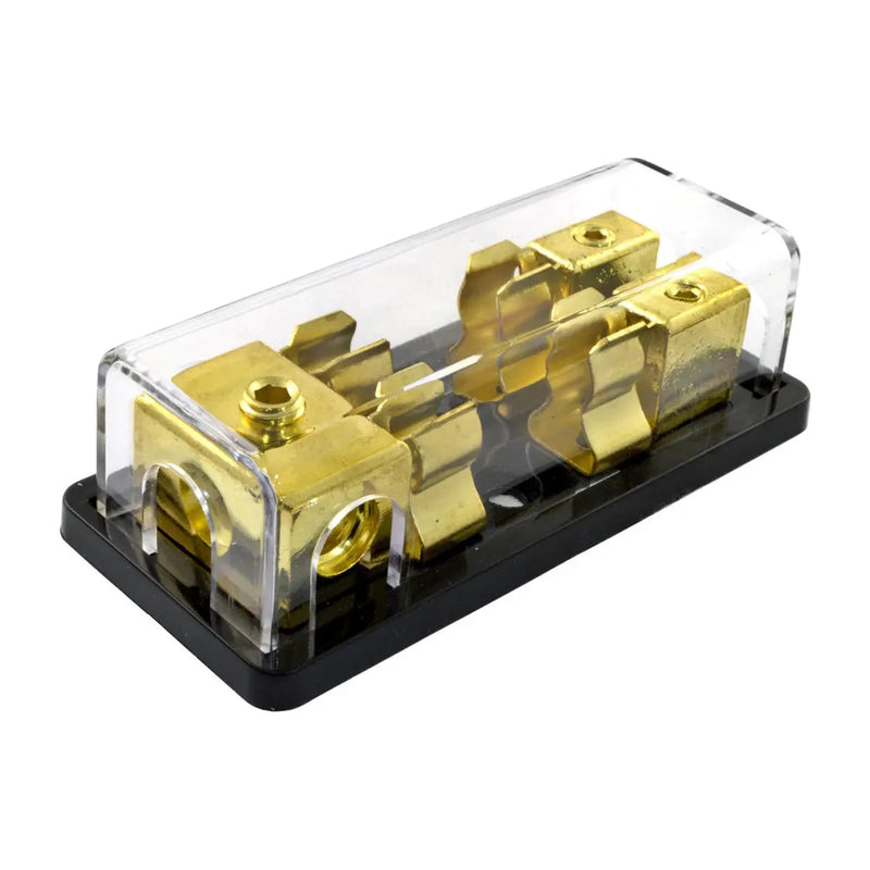 Gold Plated Dual AGU Fuse Holder 4/8 Gauge Power or Ground with Pack of 5 30-120 Amp Fuses The Wires Zone