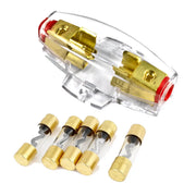 Gold Plated Universal Inline AGU 4 or 8 Gauge input/Output Fuse Holder with 30-120 Amp Fuses The Wires Zone