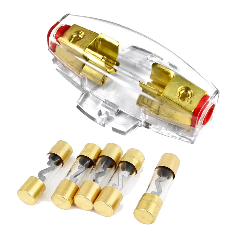 Gold Plated Universal Inline AGU 4 or 8 Gauge input/Output Fuse Holder with 30-120 Amp Fuses The Wires Zone