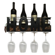 Home Wall Mounted Hanging Wine Rack & Cork Holder for 4 Bottles and 4 Wine Glasses The Wires Zone