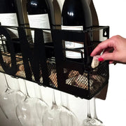 Home Wall Mounted Hanging Wine Rack & Cork Holder for 4 Bottles and 4 Wine Glasses The Wires Zone