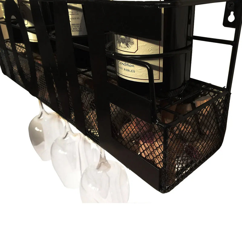 Home Wall Mounted Hanging Wine Rack & Cork Holder for 4 Bottles and 4 Wine Glasses The Wires Zone