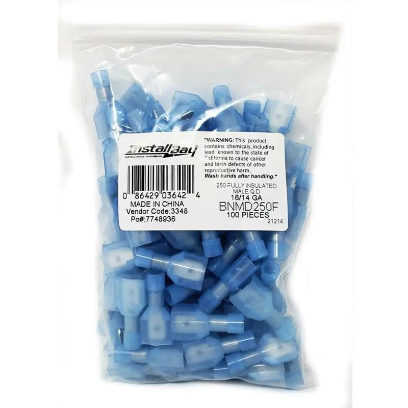 Install Bay BNMD250F Blue 16/14 Gauge Male Quick Disconnect (100/pk) The Install Bay