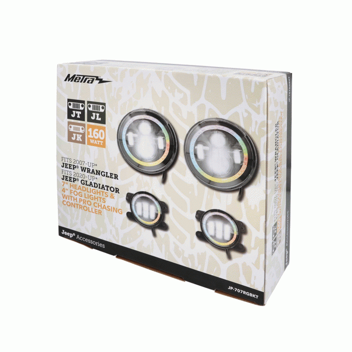 Metra JP-707RGBKT Chasing Halo LED 7" Headlights & 4" Fog Lights w/ Controller Jeep Vehicles