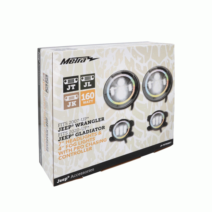 Metra JP-707RGBKT Chasing Halo LED 7" Headlights & 4" Fog Lights w/ Controller Jeep Vehicles