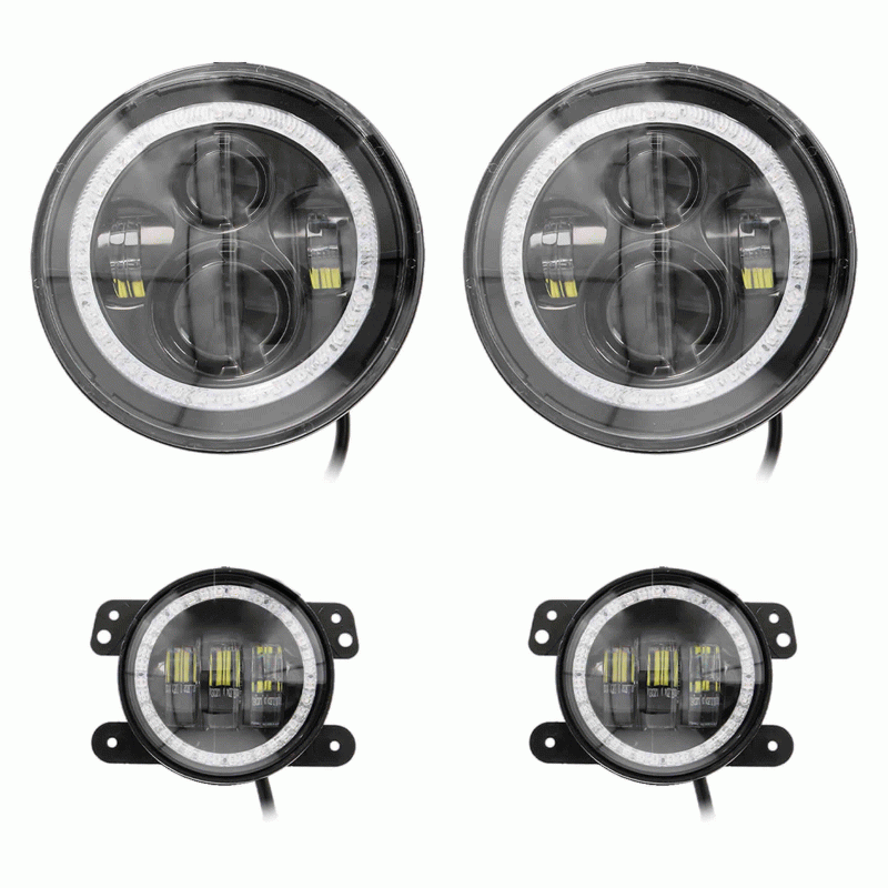 Metra JP-707RGBKT Chasing Halo LED 7" Headlights & 4" Fog Lights w/ Controller Jeep Vehicles