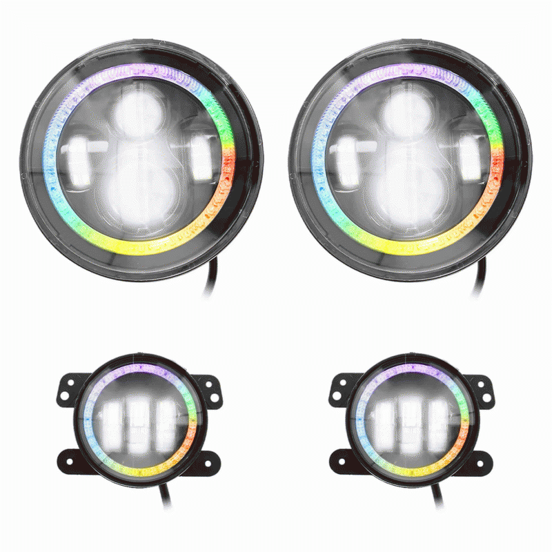 Metra JP-707RGBKT Chasing Halo LED 7" Headlights & 4" Fog Lights w/ Controller Jeep Vehicles
