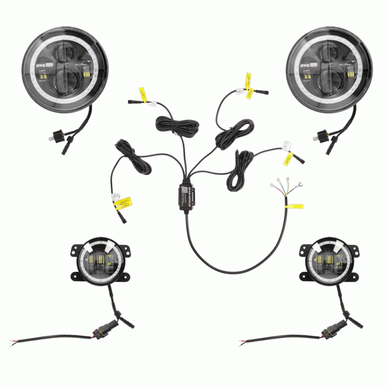 Metra JP-707RGBKT Chasing Halo LED 7" Headlights & 4" Fog Lights w/ Controller Jeep Vehicles