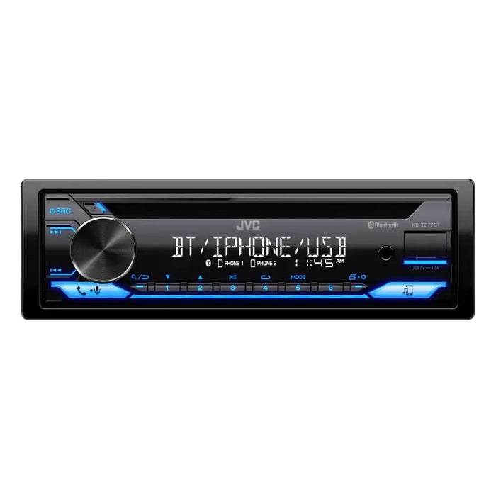 JVC KD-TD72BT Single-DIN CD USB Bluetooth AM/FM Radio 13-Band Android Iphone Control EQ Receiver Car Stereo JVC
