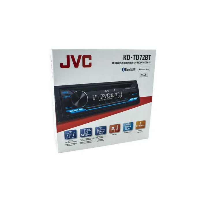 JVC KD-TD72BT Single-DIN CD USB Bluetooth AM/FM Radio 13-Band Android Iphone Control EQ Receiver Car Stereo JVC