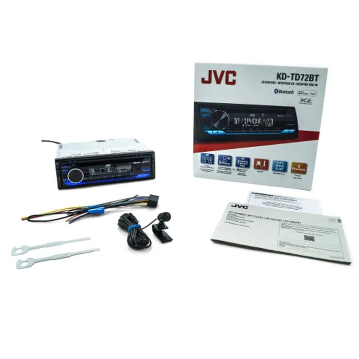 JVC KD-TD72BT Single-DIN CD USB Bluetooth AM/FM Radio 13-Band Android Iphone Control EQ Receiver Car Stereo JVC