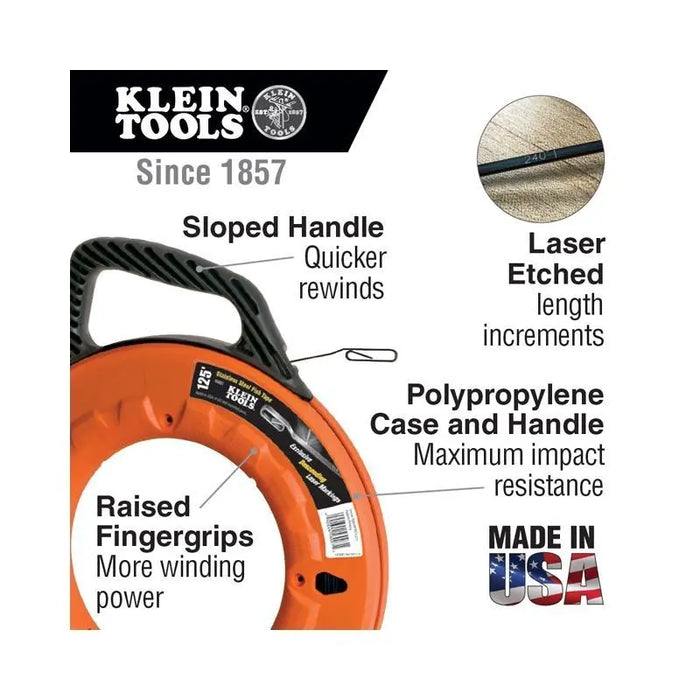 Klein Tools 50 ft Depth finder High Strength 1/8" Wide Steel Fish Tape Klein Tools