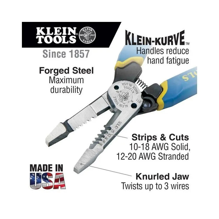 Klein Tools K12055 Heavy Duty Wire Cutter Stripper Solid & Stranded Wire Klein Tools