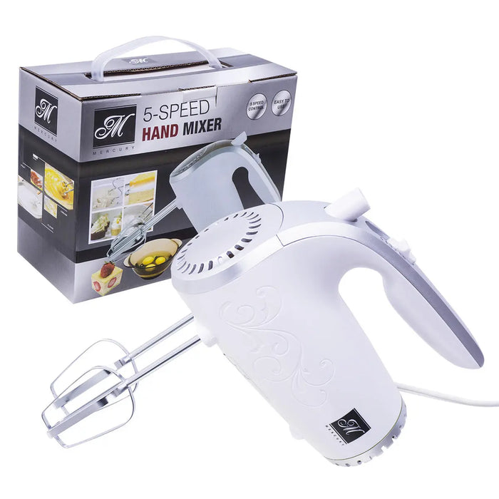 Lightweight Five Speed Electric Ergonomic Handle Mixer with Stainless Steel Dual Beaters Mercury