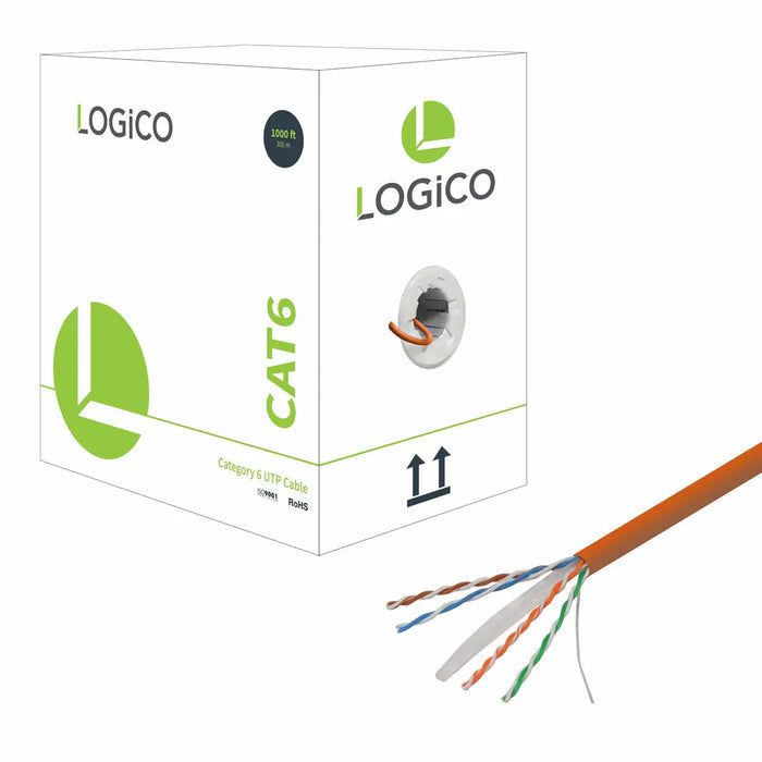 Logico C6EU2605 Cat6 UTP CCA Cable Orange 8C CCA Solid 23AWG 550Mhz 1000 Ft. Logico