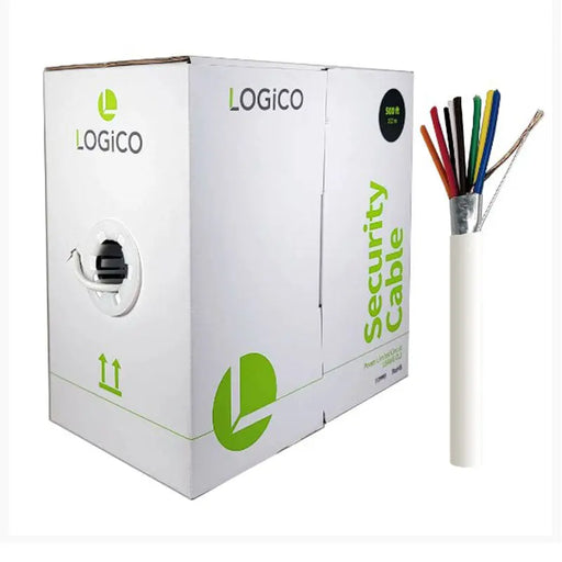 Logico PLC4508 500 Ft 18/8 AWG Stranded Shielded  CL2 Speaker Wire Security Cable White Logico