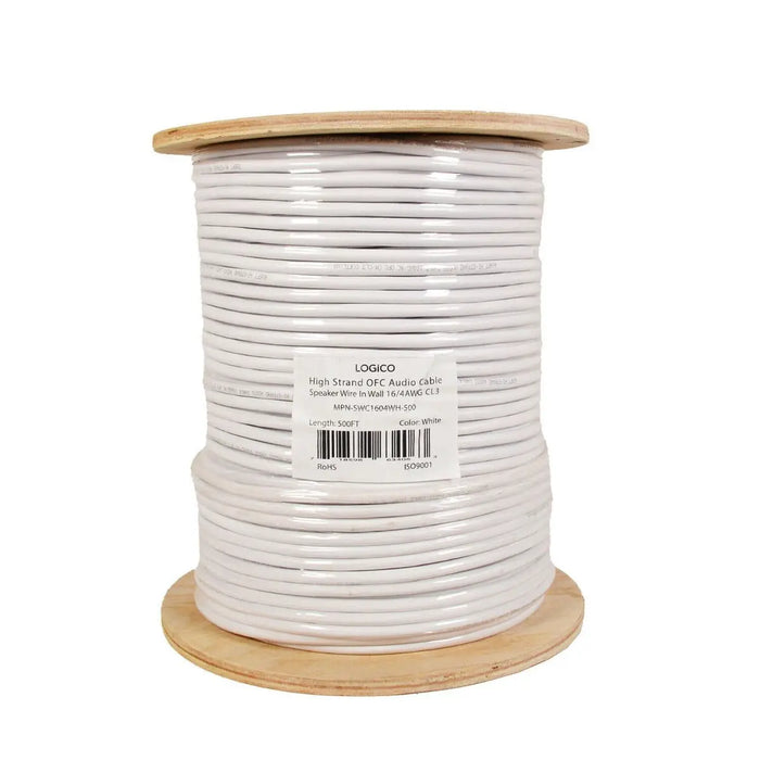 Logico SWC1604WH-500 In Wall Speaker Cable Wire 16/4 AWG OFC Pure Copper 500ft White Logico