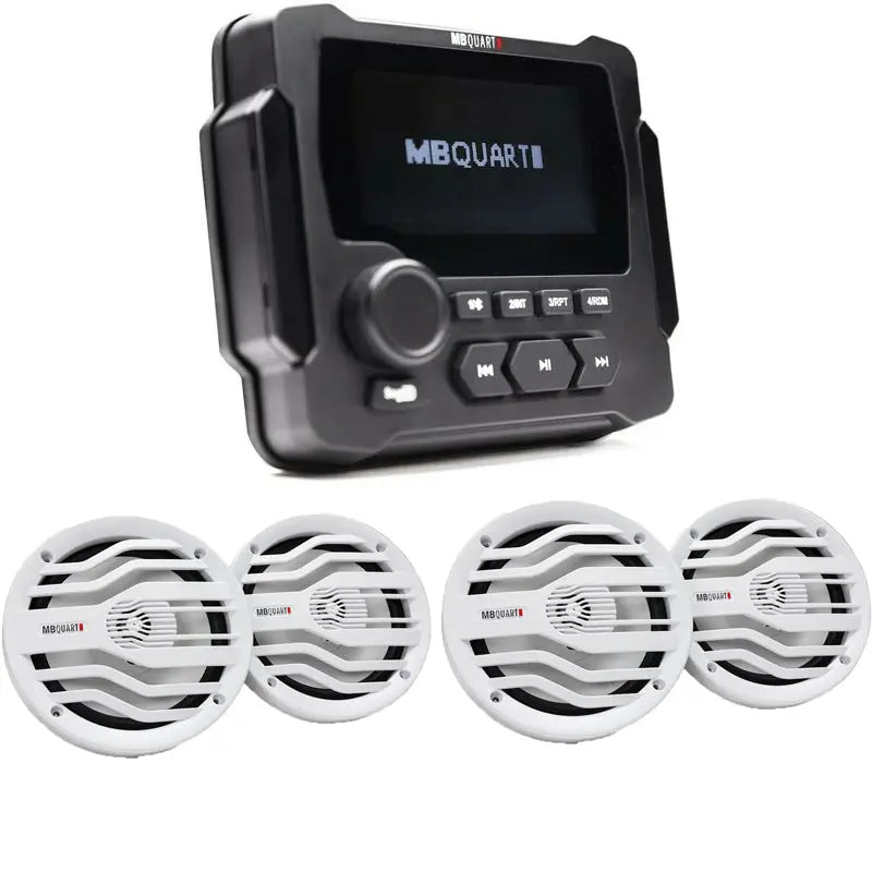 MB Quart GMR-LCD 3.5" LCD Marine Receiver & NK2-116W 6.5" 2-Way Speaker (2 pair) MB Quart
