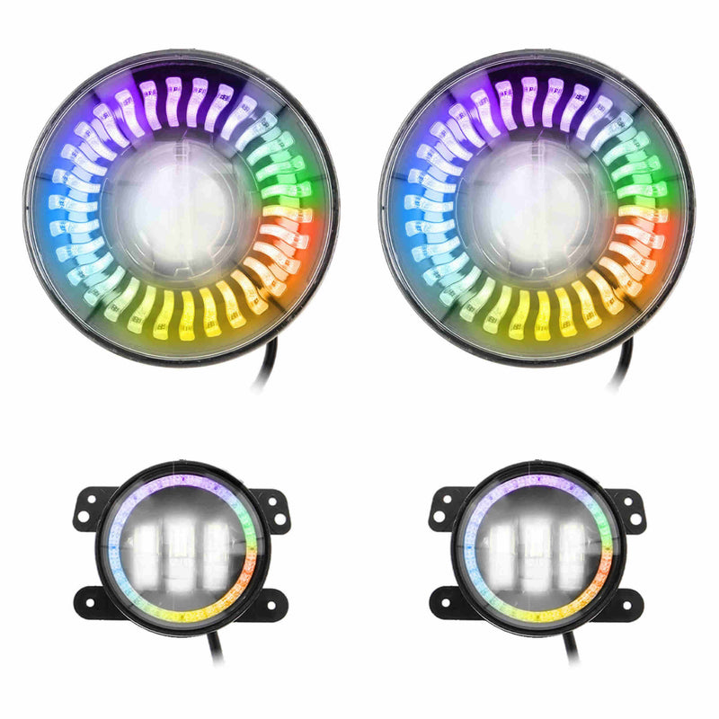 Metra JP-708RGBKT Chasing RGB 7" Projector lights & 4" Fog Lights w/Controller for Jeep