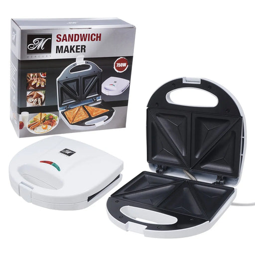 Mercury Sandwich Maker and Toaster with Non-Stick Surface, White Mercury
