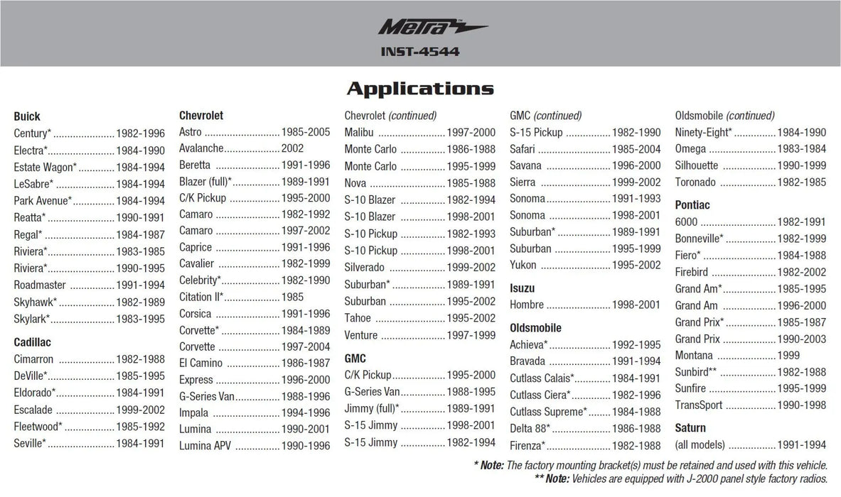 Metra 99-4544 Single DIN Multi Kit w/ EQ Option for select GM Vehicles 1982-2005 Metra
