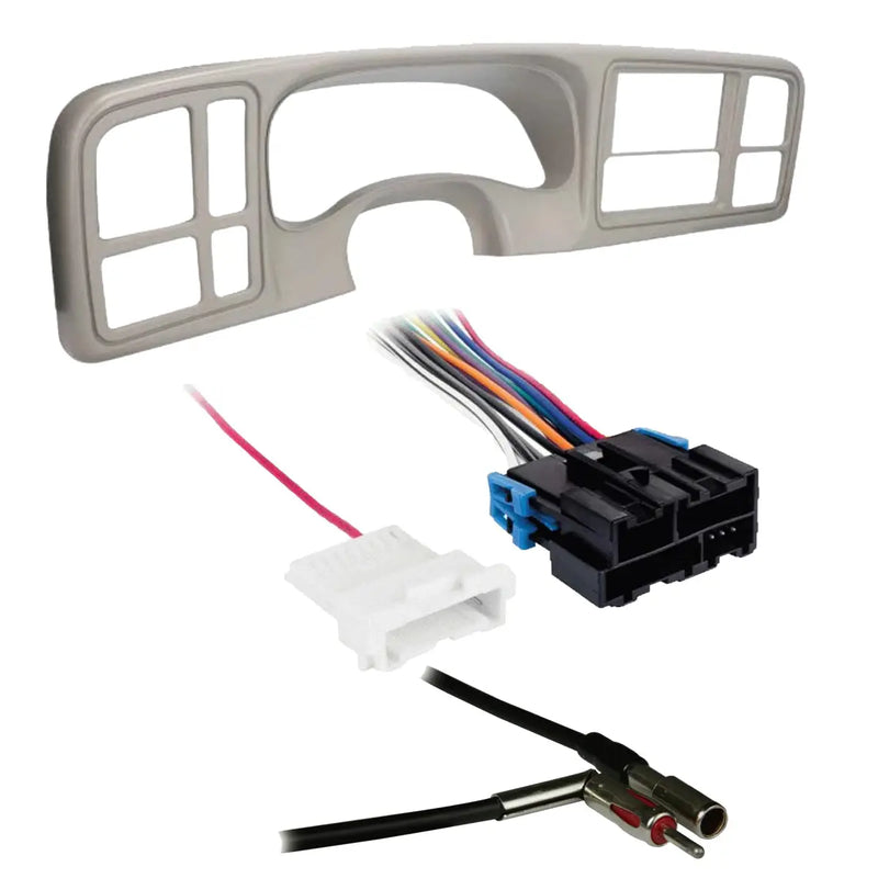 Metra DP-3002PWT 2 DIN Dash Kit w/ Amp Harness & Antenna Adapter for GM Vehicles (Pewter) Metra